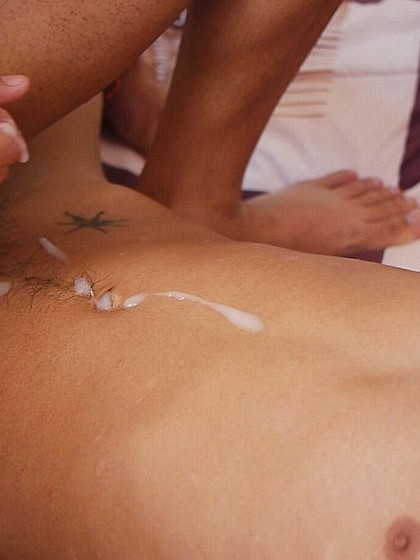 Slender smooth gay Asian twink bodies, get covered in thick creamy spunk.