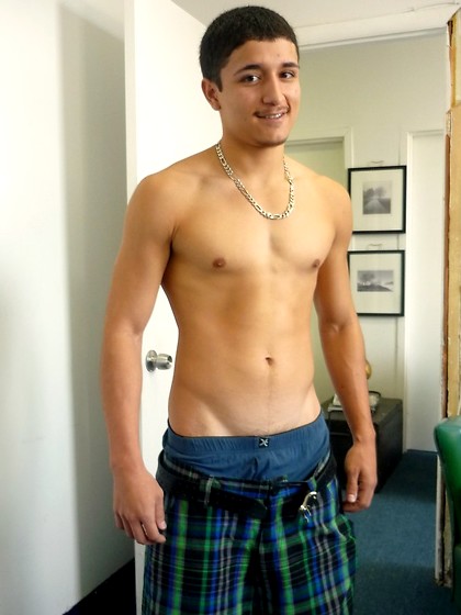 Cute latino twink Jon stripping and jerking off dick