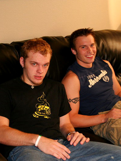 Amateur gays with huge pricks Denny and Jake jack off on a couch
